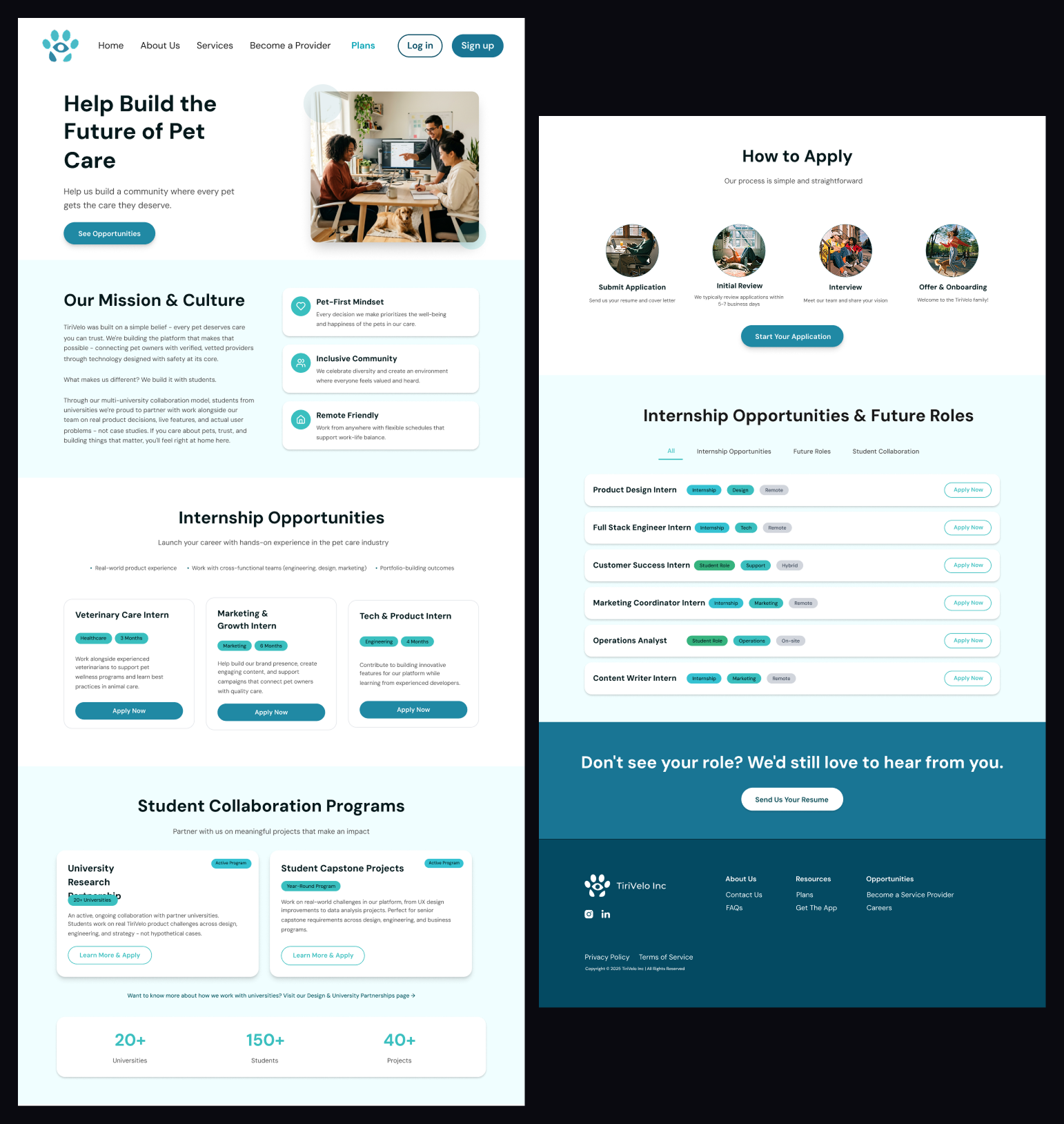 Careers page mockups
